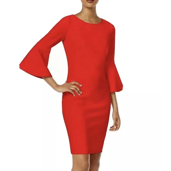 calvin klein red bell sleeve dress